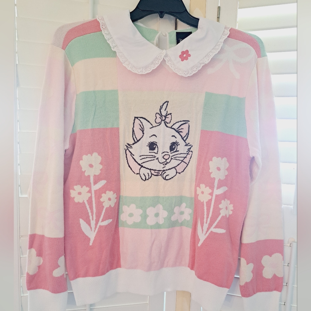 Disney The Aristocats Marie Portrait Floral Collared Women's Sweater Size Large